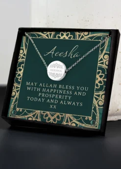 Personalised Memento Company Silver Sentiment Eid & Ramadan Disc Necklace Set
