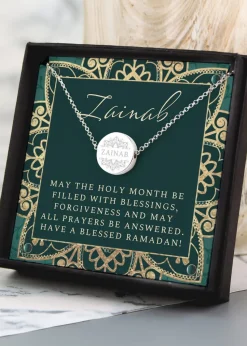 Personalised Memento Company Silver Sentiment Eid & Ramadan Disc Necklace Set