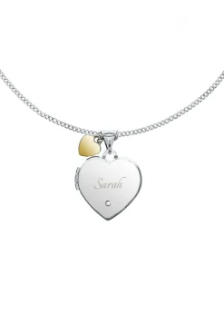 Personalised Memento Company Sterling Silver Heart Locket Necklace & 9ct Gold Charm