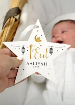 Personalised Memento Company White 1st Eid Wooden Star Decoration