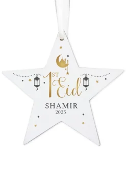 Personalised Memento Company White 1st Eid Wooden Star Decoration