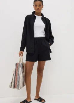 Petite Black Linen Blend Shirt