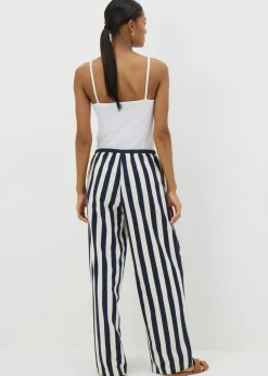 Petite Navy Stripe Wide Leg Co-Ord Trousers