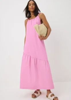 Pink Asymmetric Tiered Cami Maxi Dress