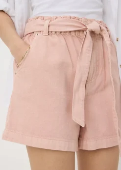 Pink Cotton Belted Shorts