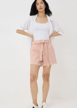Pink Cotton Belted Shorts