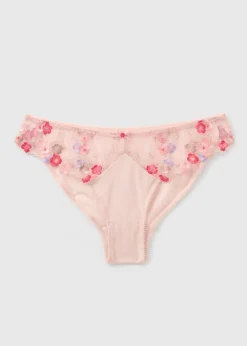 Pink Embroidered Floral Brazilian Knickers