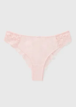 Pink Lace Detail Brazilian Knickers