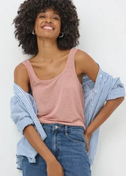 Pink Linen Blend Vest