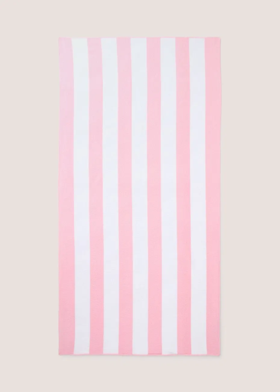 Pink Microfibre Stripe Beach Towel