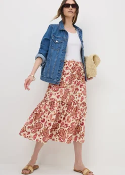 Pink Paisley Print Tiered Midaxi Skirt