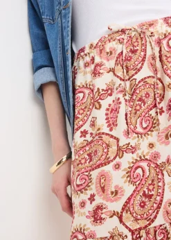 Pink Paisley Print Tiered Midaxi Skirt