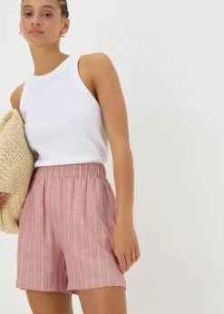 Pink Stripe Linen Blend Shorts