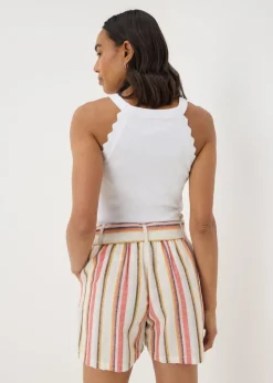 Pink Stripe Linen Blend Tie Shorts