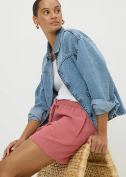 Pink Textured Double Cloth Shorts