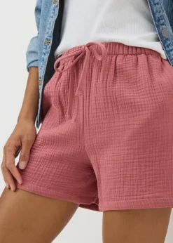 Pink Textured Double Cloth Shorts