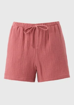 Pink Textured Double Cloth Shorts