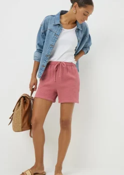 Pink Textured Double Cloth Shorts