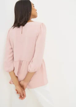 Pink Tie Neck Peplum Blouse