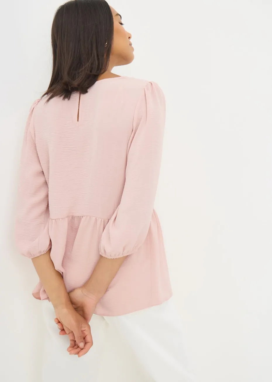 Pink Tie Neck Peplum Blouse