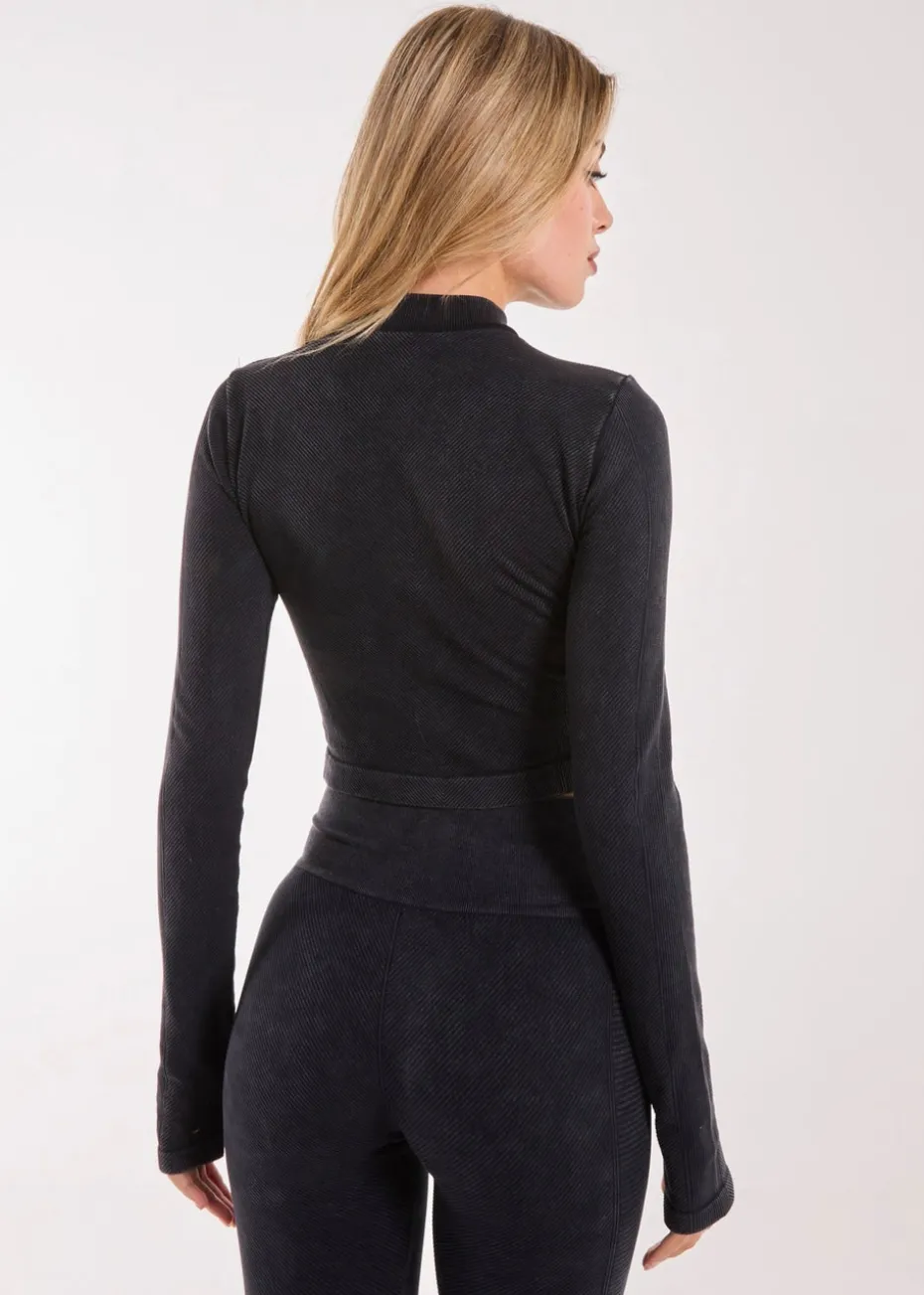 Pink Vanilla Black Active Rib Double Zip Top