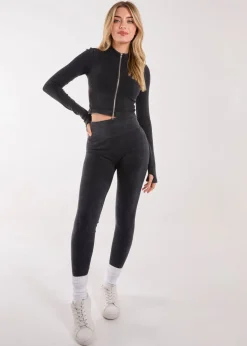 Pink Vanilla Black Active Rib Double  Zip Top