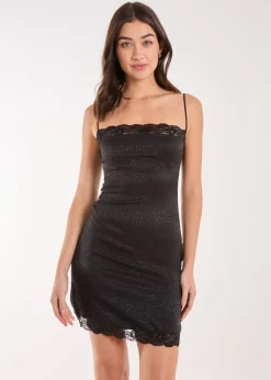 Pink Vanilla Black Animal Jacquard Lace Trim Mini Dress