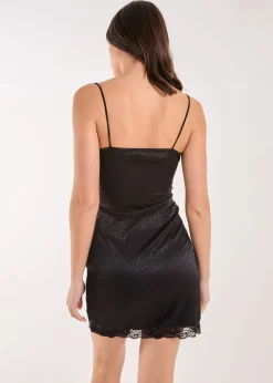 Pink Vanilla Black Animal Jacquard Lace Trim Mini Dress