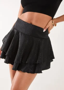 Pink Vanilla Black Animal Jacquard Ruffle Skort