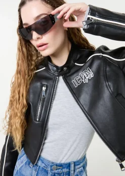 Pink Vanilla Black Badge Racer Cropped PU Jacket