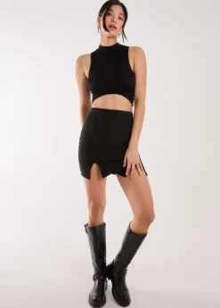 Pink Vanilla Black Bandage Double Split Mini Skirt