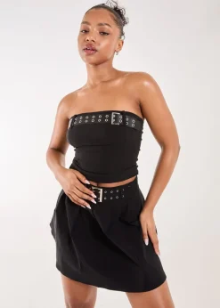 Pink Vanilla Black Belted Bandeau Top