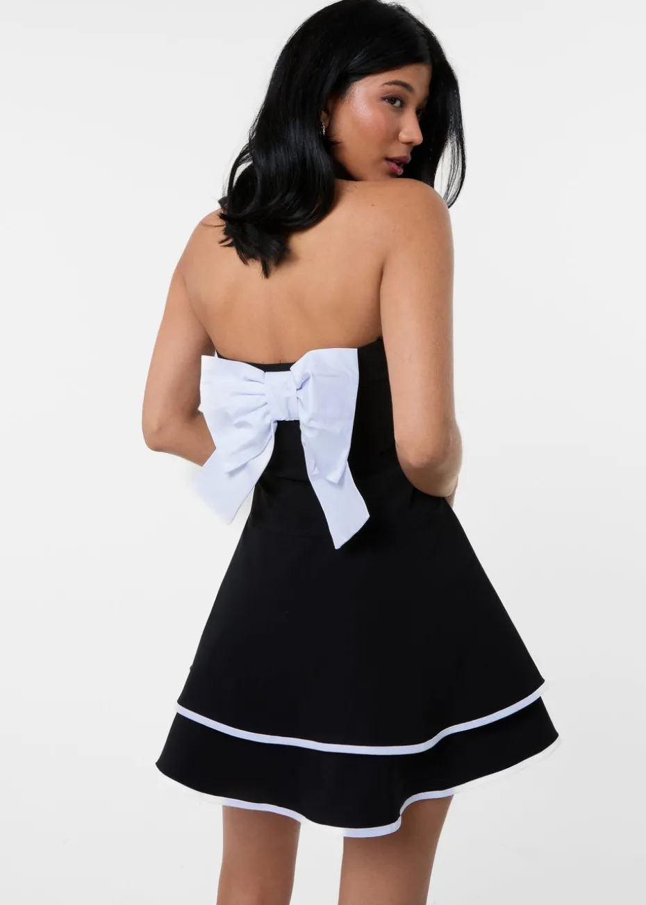 Pink Vanilla Black Bow Back Contrast Binding Bandeau Dress