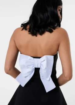 Pink Vanilla Black Bow Back Contrast Binding Bandeau Dress