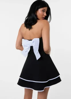 Pink Vanilla Black Bow Back Contrast Binding Bandeau Dress