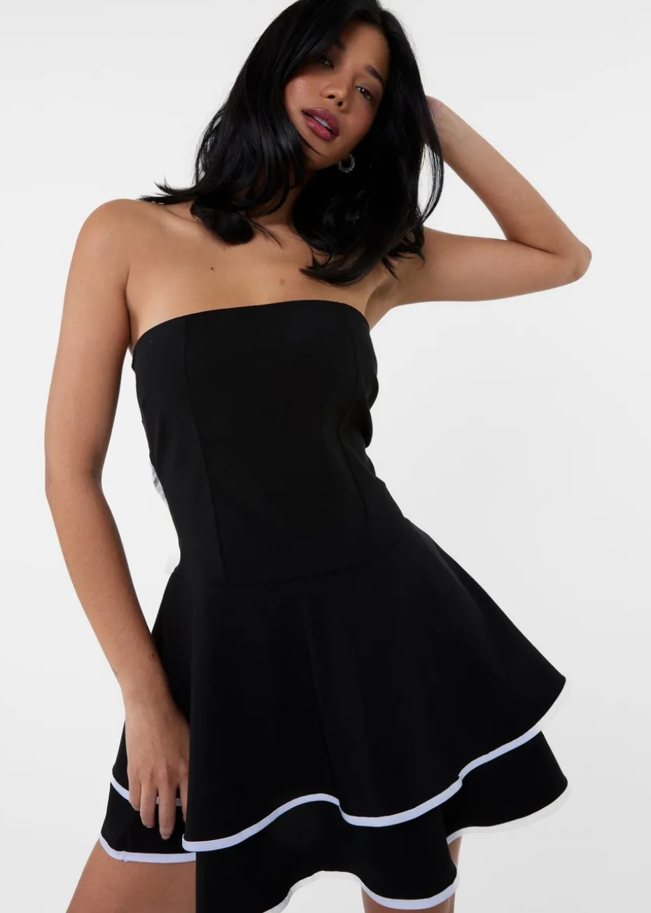 Pink Vanilla Black Bow Back Contrast Binding Bandeau Dress