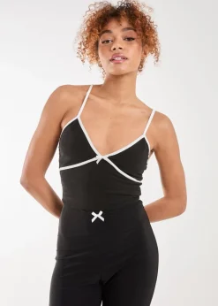 Pink Vanilla Black Bow Detail Piping Strappy Vest