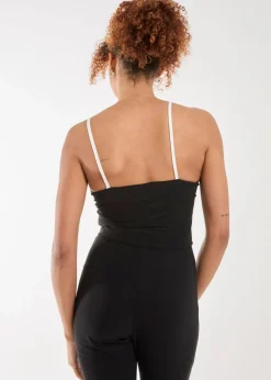 Pink Vanilla Black Bow Detail Piping Strappy Vest