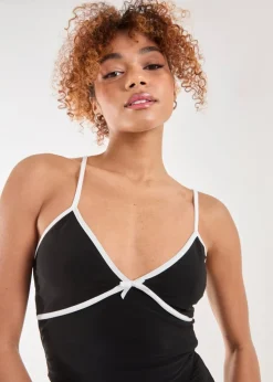 Pink Vanilla Black Bow Detail Piping Strappy Vest