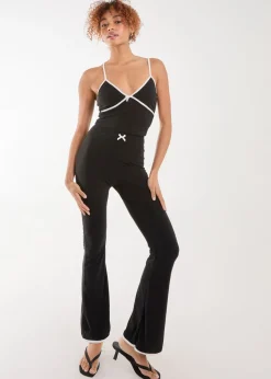 Pink Vanilla Black Bow Detail Piping Strappy Vest