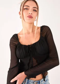 Pink Vanilla Black Butterfly Long Sleeve Mesh Top