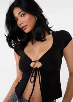 Pink Vanilla Black Cap Sleeve Keyhole Crop Top