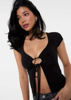 Pink Vanilla Black Cap Sleeve Keyhole Crop Top