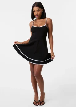 Pink Vanilla Black Contrast Binding Tiered Mini Dress