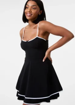 Pink Vanilla Black Contrast Binding Tiered Mini Dress