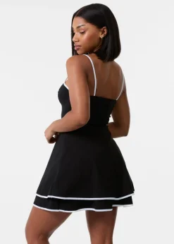 Pink Vanilla Black Contrast Binding Tiered Mini Dress