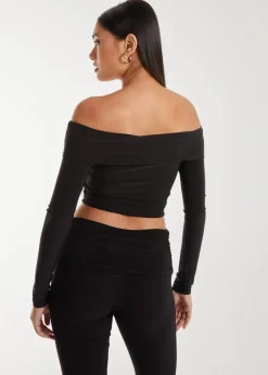 Pink Vanilla Black Corsage Detail Bardot Long Sleeve Top