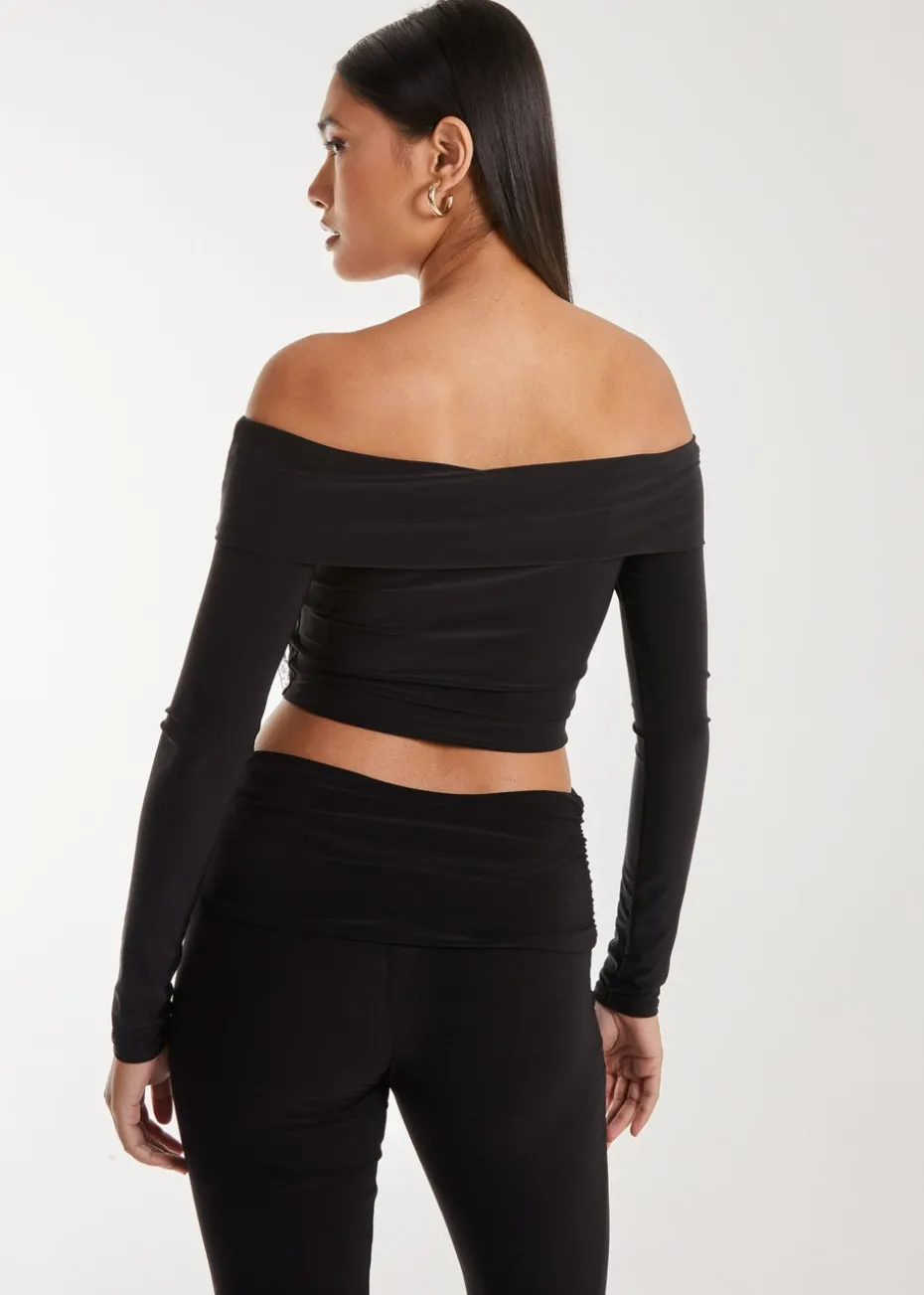Pink Vanilla Black Corsage Detail Bardot Long Sleeve Top