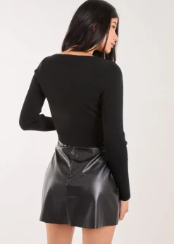 Pink Vanilla Black Corsage Knit Long Sleeve Top