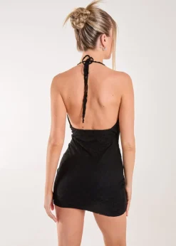 Pink Vanilla Black Cowl Neck Lace Mini Dress